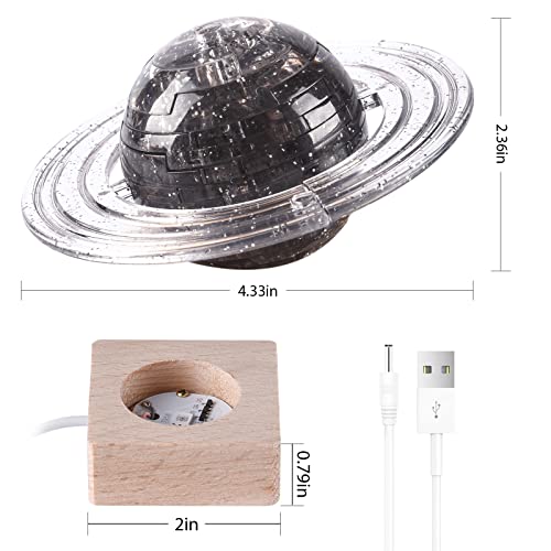 3D Crystal Puzzle, Plastic Saturn Assembly Brain Teaser With Light-Up Wooden Base, 40Pcs Saturn Crystal Puzzle Diy Puzzle Blocks Fo Kid 14+ (Grey) #TOP6