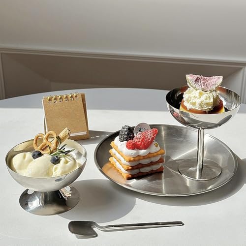 4 Stück Eisbecher Ø 10cm 200ml Edelstahl Dessertschale Cocktail Gläser Dessertschale mit Fuß, Ice Cream Sundae Dessertgläser für Obst Salat Joghurt und Fruchtpudding, für Hochzeiten, Partys(Tall)