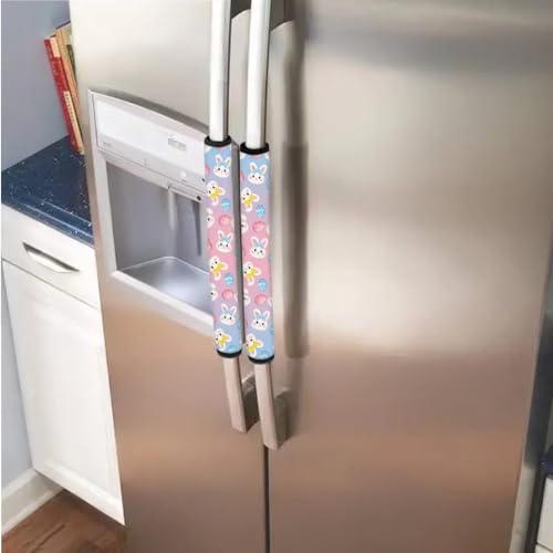 Image of 6 Pieces Refrigerator Door Handle Covers Keep Kitchen Appliances Clean Neoprene Antiskid Protector Gloves for Oven Microwave Easy Installation, Easter Eggs Cute Rabbit Bunny Pink Blue