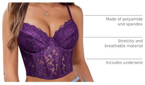 Image of Avidlove Lace Bralette for Women V Neck Bustier Corset Tops with Underwired Racerback Adjustable Strap Crop Top