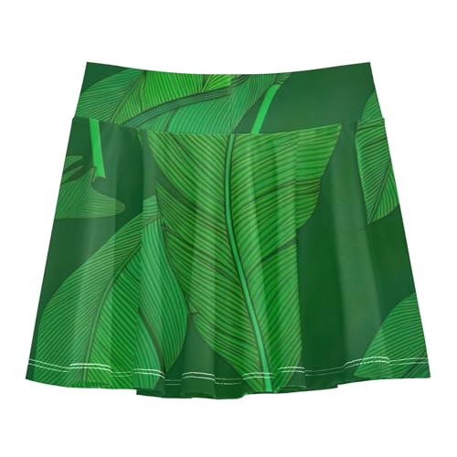Athletic Shorts for Girls Skorts Tropical Banana Leaves Green Tennis Skirts Kids Summer Cheer Skirt 3t2
