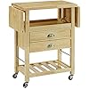 Crosley Furniture Bristol Drop Leaf Rolling Kitchen Cart with Serving Tray and Shelves Microwave Stand Natural