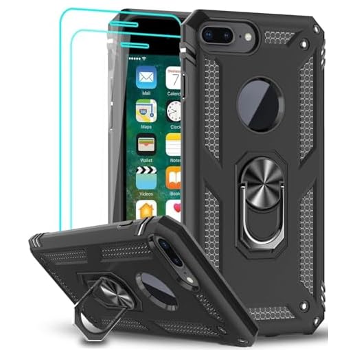 LeYi pour Coque iPhone 8 Plus/7 Plus, Coque iphone 6 Plus/6s Plus avec 2 Verre Trempé, Anneau Support Militaire Anti-Chute Renforcée Bumper Antichoc TPU Souple et PC Rigide Protection Etui Noir