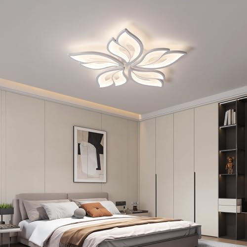 JAYMP 25.6' Flower Shaped Ceiling Light Dimmable Modern Ceiling Lamp Remote Control LED Lighting Fixture for Bedroom Dining Room Kitchen (White/5 Petals)