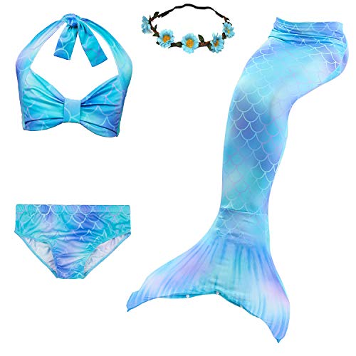 Kokowaii Fancy Kids Mermaid Dress Sets Girls Swimmming Mermaid Tails Blue DH46,7-8 Years,Tag
