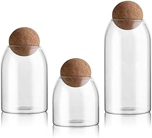 Wobekuy 3Pcs Glass Jars with Airtight Seal Ball Cork Lid Clear Cookie Jars Jars Food Storage Canister for Tea Coffee