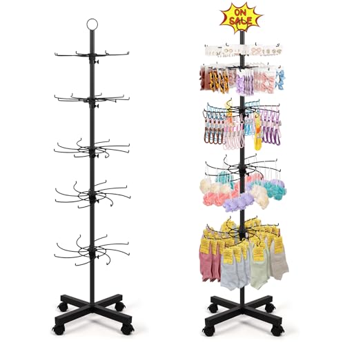 Image of Flenpptly Retail Display Stand, 5-Tier Rotating Display Rack for Store Display, Movable and Adjustable Spinning Display Stand for Earrings, Jewelry, Keychains, Socks Display (Black)