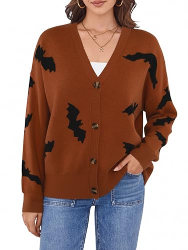 ANRILITA Women's Long Sleeve Floral Print Cardigan V Neck Open Front Button Down Fall Knitted Sweaters