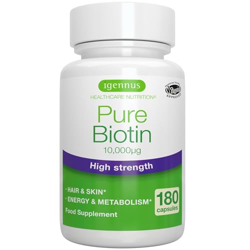 Igennus Clean Biotin 10,000 mcg, 180 High Potency Capsules, One-a-Day, High Strength D-Biotin, Lab Verified, Vegan & Hypoallergenic