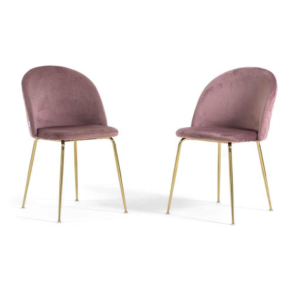 SIEDITI FUORI E DENTRO Set di 2 sedie poltroncine Sara imbottite in velluto o teddy per cucina o sala da pranzo con gambe in metallo (Velluto Rosa Blush, Gambe Oro)