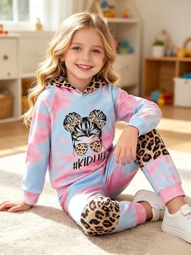 Image of Kid Toddler Girl Clothes - Tie Dye Hoodie Sweatshirt Girl Outfits Pullover Jogger Hooded Sweatpant Set