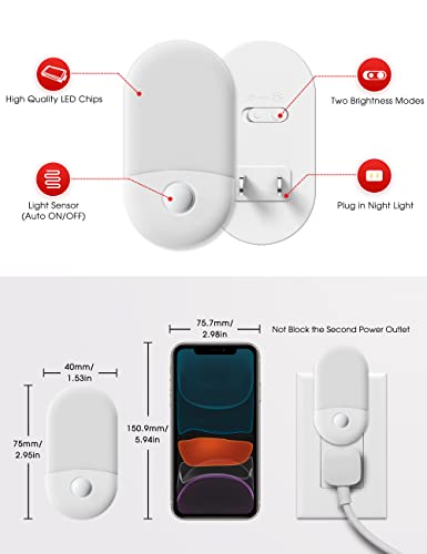 Image of L LOHAS LED Red Night Light, Night Lights Plug into Wall[2 Pack] | 0.6W LED Night Light, Dusk to Dawn Sensor, 30 /60LM Adjustable Brightness, Night Light for Kid, Bathroom, Nursery, Hallway