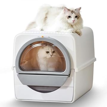Caixa de areia para gatos autolimpante para controle de odor, caixa de areia com tampa fechada, caixas de areia semiautomáticas semiautomáticas não elétricas cobertas para gatos grandes