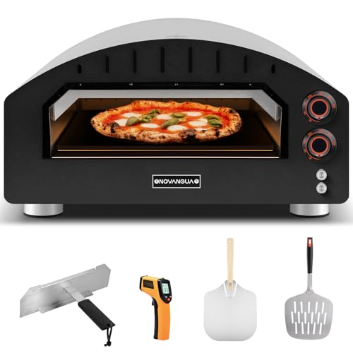 Consejos para Comprar Hornos individuales para pizza para comprar online. 46 NOVANGUA Horno de Pizza Eléctrico, Horno Eléctrico de 13 Pulgadas con Termómetro Infrarrojo para Uso en Interiores y Exteriores, Calienta Hasta 400 ℃, Doble Perilla Ajustable