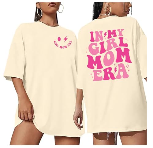 Image of Oversized Girl Mom T-Shirt Women in My Girl Mom Era Shirt Funny Letter Print Mama Tshirt Casual Short Sleeve Tops