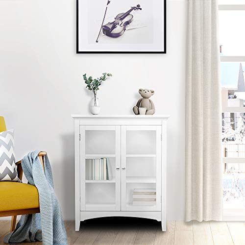 Elegant Home Fashions Madison Wooden Floor Cabinet With 2 Glass Doors, White #TOP3