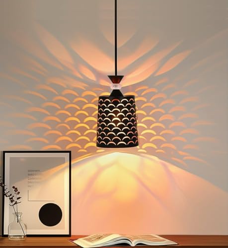 Image of Groeien Black Finish Metal Crystal Hanging Pendant Ceiling Lamp Fixture | Chandelier for Home, Indoor, Outdoor,Living Room, Bedroom(Bulb not Included) (DeepArc Light, 1)