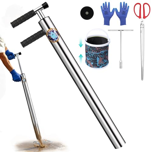 2026 6pcs V4 Upgrade Ghost Shrimp Pump Kit - 32in Stainless Steel Sand Vacuum for Fishing F-Shape Grip Beach Extractor for Ghost Shrimp Bucket Kit with Gloves & Clamp