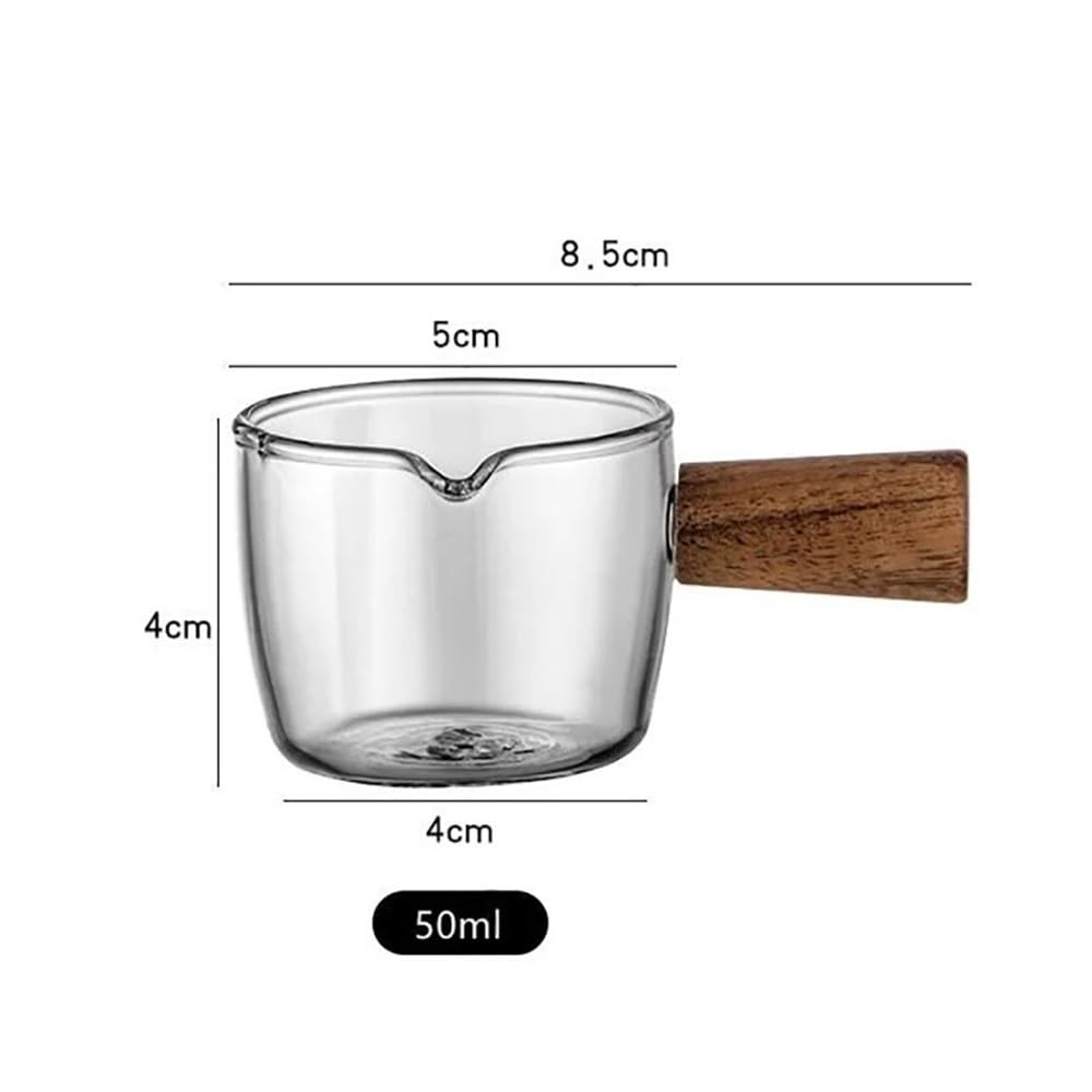 Tazza dosatrice per caffè espresso con manico in legno, 50 ml, 80 ml, 100 ml, tazza dosatrice per caffè e latte, trasparente, 80 ml