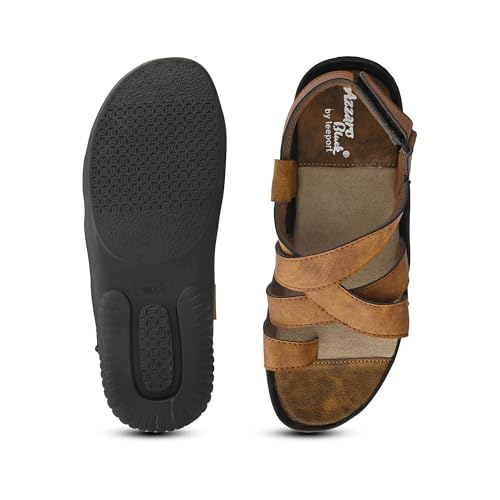 Image of Centrino Men's Sandals | Brown /Tan Textured Cushioned Sole Casual Leather | Strap Sandal with Adjustable Buckle | Comfortable Casual Footwear for Summer Office Travel (9574)
