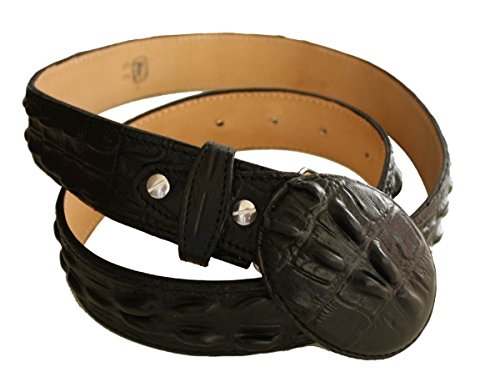 Dona Michi Men genuine leather crocodile print heavy leather belt with removable buckle