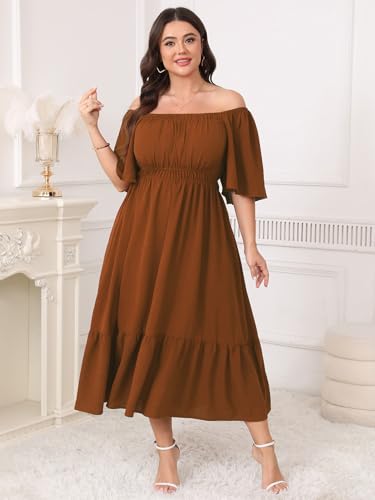 Image of CICIDUDU Plus Size Smocked Maxi Dresses for Curvy Women Square Neck Flowy Casual Summer Wedding Guest Dress
