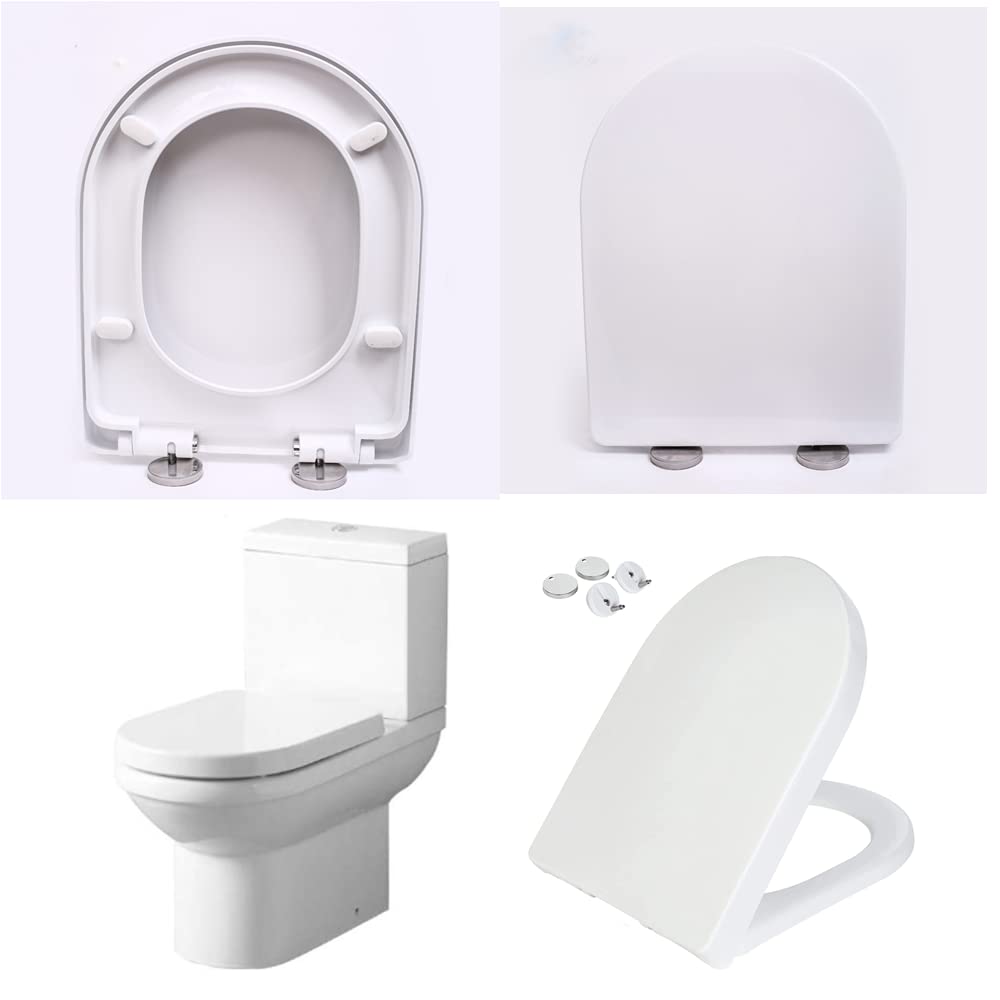 D Shaped Toilet Seat with Soft Close, Quick Release Toilet Seat Cover Lid for Better Hygiene, Rectangle Toilet Seat, Standard Size Toilet Seat, Durable Loo Seat, (470X365mm)