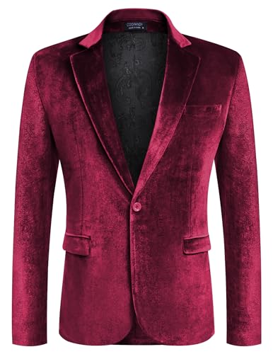 Image of COOFANDY Men's Velvet Blazer Notched Lapel Velour Suit Jacket One Button Tuxedo Jackets for Wedding Prom Party Dinner