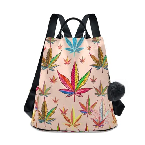 Sac à dos antivol femme motif feuilles pêche crème pour voyage et ville