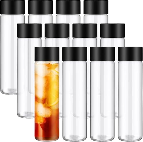 ALINK 12 Pack 16 OZ (500 ml) Clear PET Plastic Juice Bottles with Black Lids - Empty Reusable Smoothie Bottles Ideal for Juice, Milk, Homemade Beverages