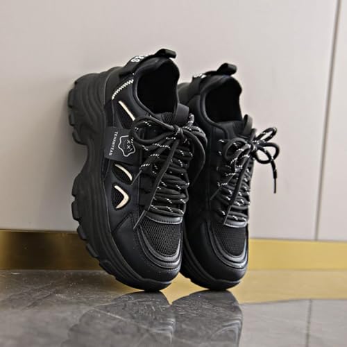Womens Leather Lace Up Chunky Sneakers Fashion Platform Non-Slip Cute Shoes Casual Dad Walking Driving Travel Shoes4