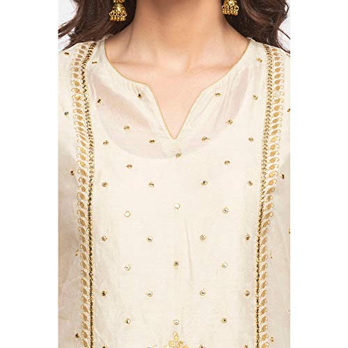 Image of BIBA Womens Notched Neck Embroidered Churidar Suit