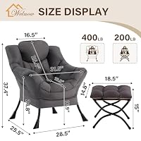 Welnow Lazy Chair with Ottoman, Reading Chair with Footrest,Dark Grey — image 3
