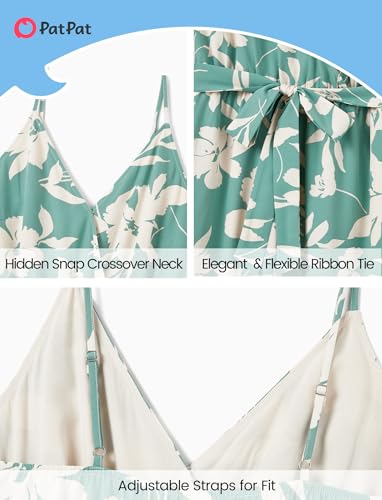 Image of PATPAT Family Matching Outfits Mommy and Me Dresses Hawaiian Tropical Vacation Beach Spaghetti Strap Dress and Shirt
