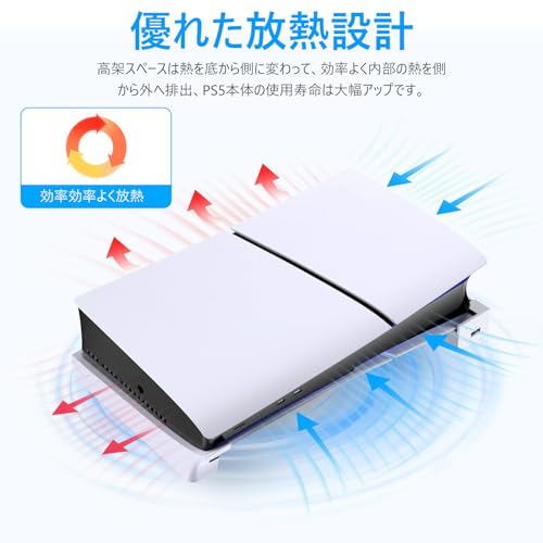 ISTATSO【2025新型PS5 対応】PS5 Slim用 スタンド ps5 横置きスタンド PS5 slim用収納アクセサリー 4つのUSBポート付き 転倒防止 地震対策 傷付き防止 放熱改善 ポートキャップ セット付き PS5 slim ディスク & デジタル版対応(ホワイト)