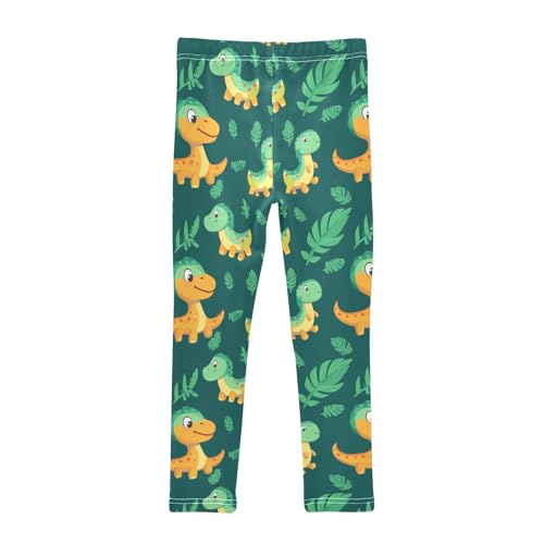 Green Dinosaur Animal Leaf Girls Casual Leggings for Kids Printed Long Pant Bottoms Stretch and Soft2