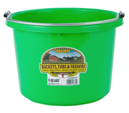 Little Giant® Plastic Animal Feed Bucket | Round Plastic Feed Bucket with Metal Handle | Made in USA | 8 Quarts | Lime Green