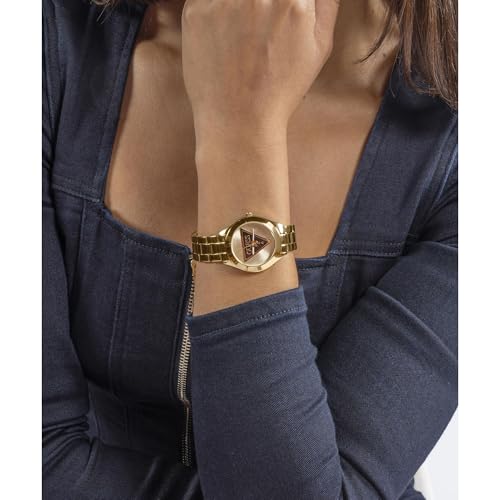 Image of Guess Stainless Steel Black Dial Women's Analog Watch-Gw0675L2, Band Color:Gold