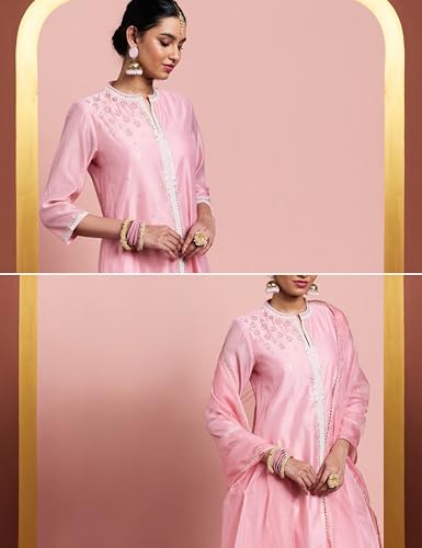 Image of Amazon Brand - Myx Women's A-Line Kurta Set with Organza Dupatta (Available in Plus Sizes)