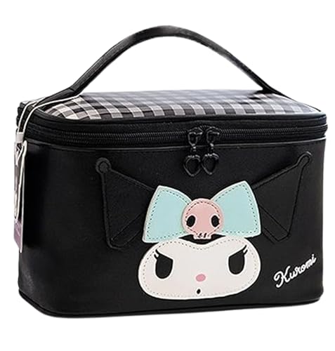 Kuromi PU Cosmetic Bag Makeup Pouch Travel Portable Vanity Case Organizer with Handle - Black