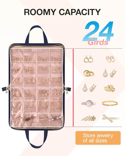 Bolsa portátil para joyas con compartimentos transparentes plegables que evitan nudos 3