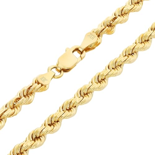 Nuragold 10k Real Yellow Gold 4mm Rope Chain Diamond Cut Necklace (16