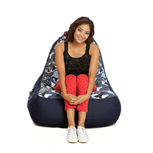 Image of Style Homez Urban Design Denim Canvas Floral Printed Chair Bean Bag XXL Size Filled with Beans Fillers