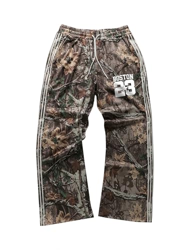 SOFIA'S CHOICE Men's Camo Sweatpants Y2k Striped Parachute Pants with Pocket Straight Leg Joggers