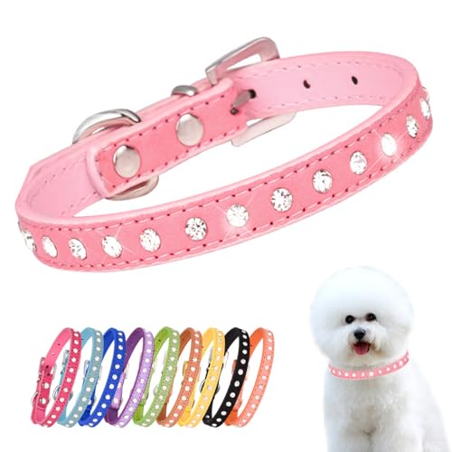 Kleine Hunde Hundehalsband Leuchtend, Halsband Hund Klein Mit Kristalldiamanten Glitzernd Kristall Halsung Hund Diamant Bling Welpenhalsband Welpe HundehalsbäNder,Rosa XS