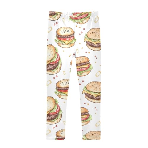Hand Drawn Burger Girls Leggings,Workout Leggings for Girls Toddler Athletic Legging Size for 3-10T