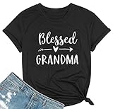 Blessed Grandma Shirt Funny Cute Graphic Tees Women Letter Print T-Shirt Casual Short Sleeve Tops