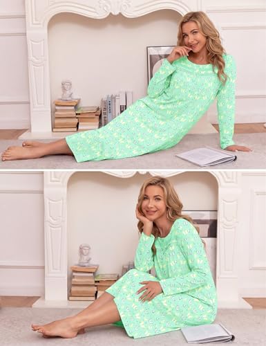 Image of Bloggerlove Nightgowns for Women Soft 100% Cotton House Dress Short /Long Sleeve Night Gowns Comfy Sleepwear S-3XL