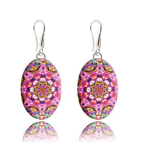 Pendientes Colgantes Boho Grande Redondo Mandala Diseño Ligero; Joyería para Mujer (Estilo 41 - Blanco y Pink Rosa)