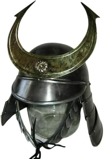 Armor Medieval Samurai Helmet, 18GA Steel LARP Knight Armor Replica with Leather Liner